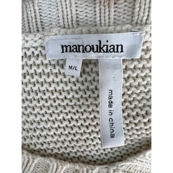 Manoukian Ivory V-Neck Relaxed Fit Long Sleeve Knit Top Sweater Medium Large M/L - Picture 7 of 9